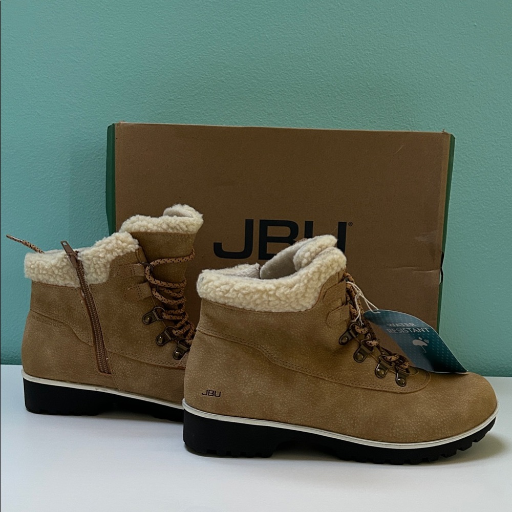JBU Brown Ankle Boots with Cozy Faux Lining. Water resistant.